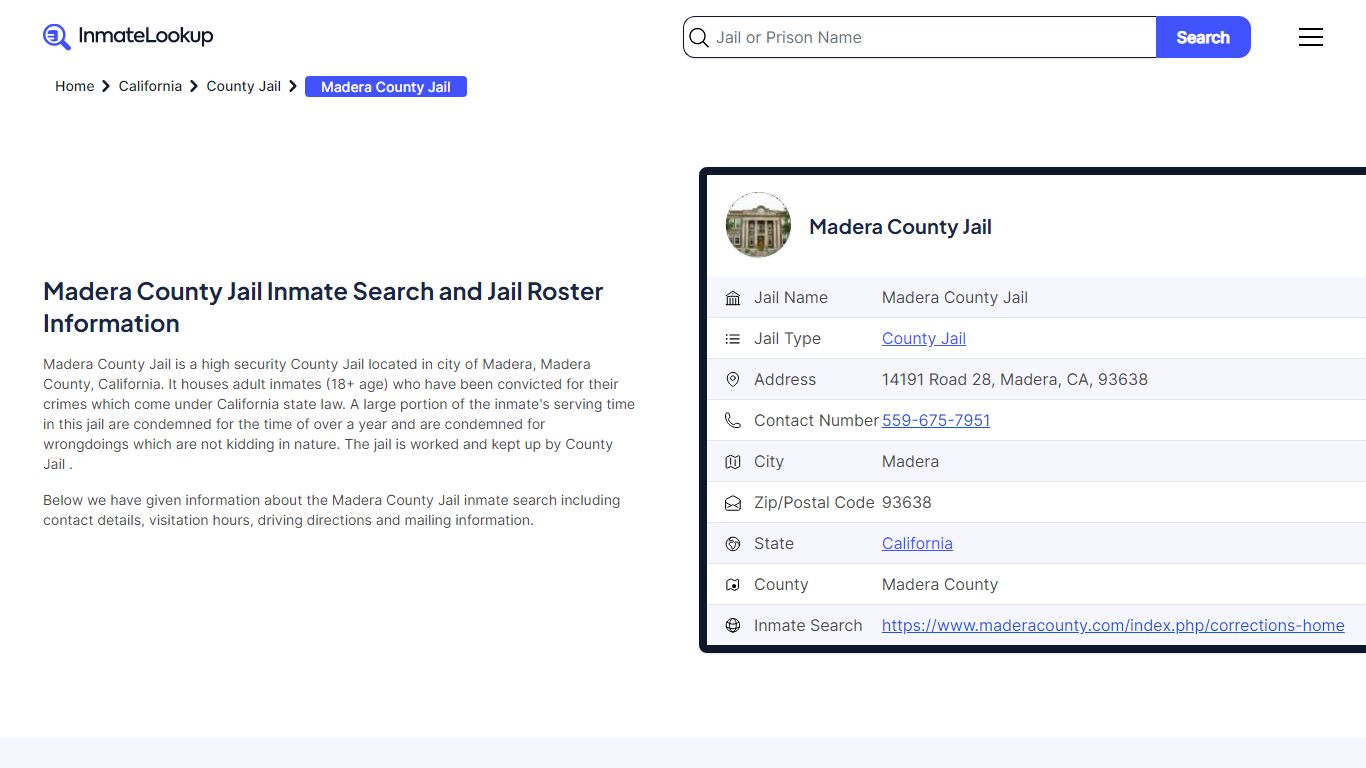 Madera County Jail Inmate Search and Jail Roster Information